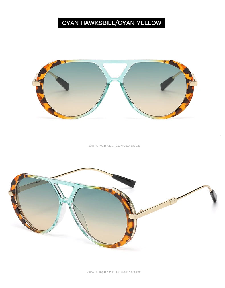 Cyan Hawksbill/Cyan Yellow sunglasses with tortoiseshell frames and tinted lenses.