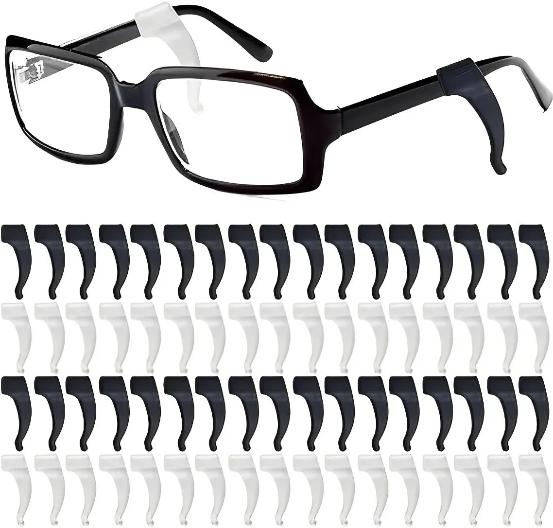 Clear black silicone eyeglass ear hooks for anti-slip grip