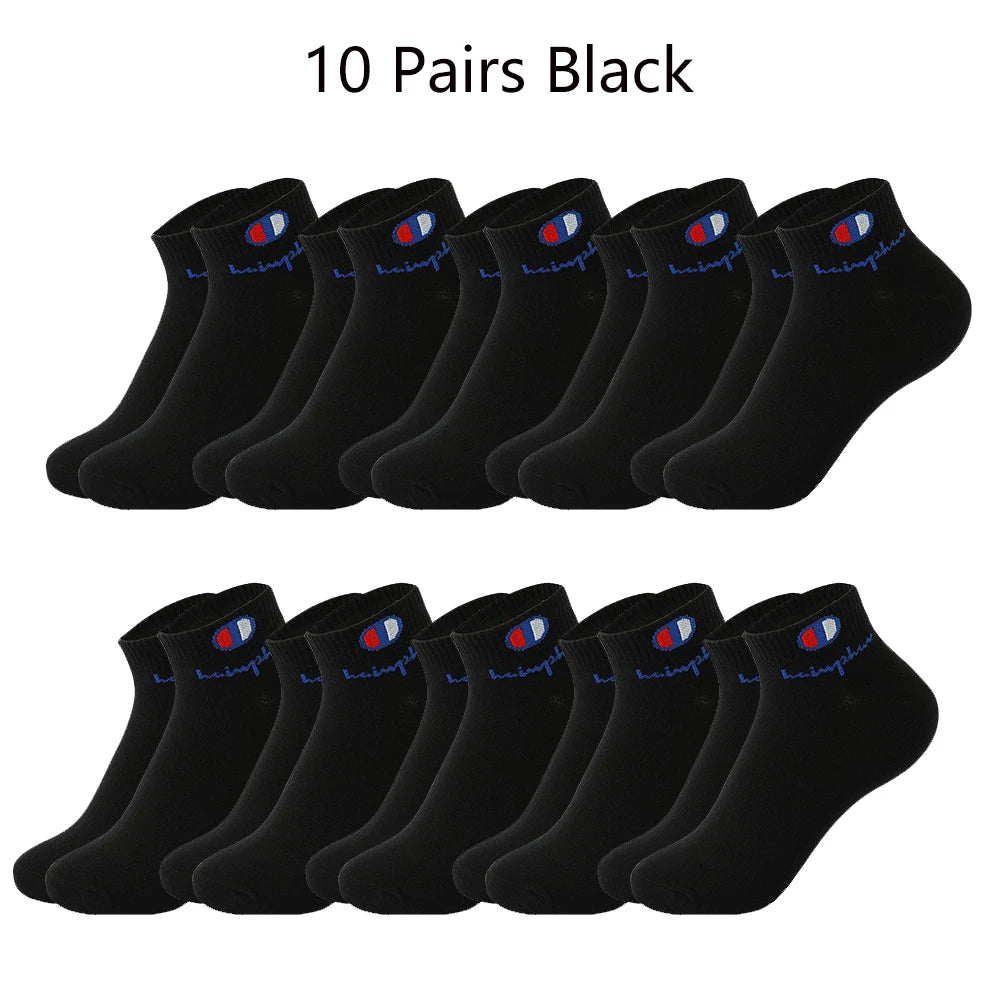 Ten pairs of black ankle socks displayed in a row.