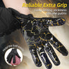 Schwarze Silikon-Handschuhe mit goldenem Rissmuster, die einen Ball greifen.