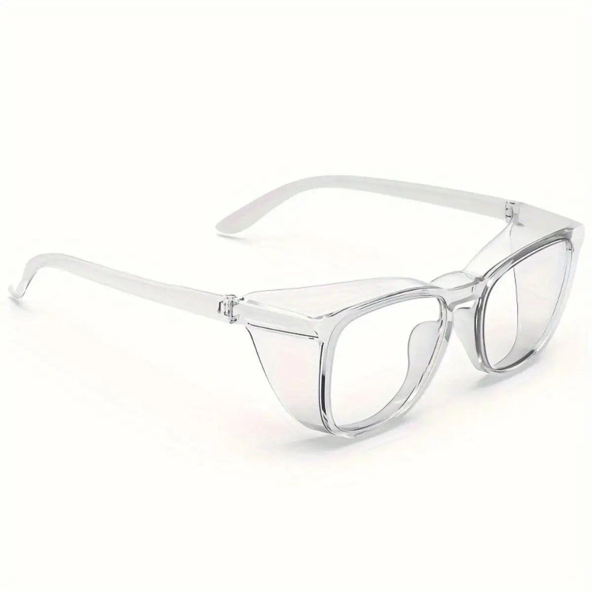 Klares anti-nebelndes Schutzbrille mit dünnem, klarem Rahmen vor weißem Hintergrund.