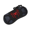 Black silicone pouch with a red spider web design for eyeglasses
