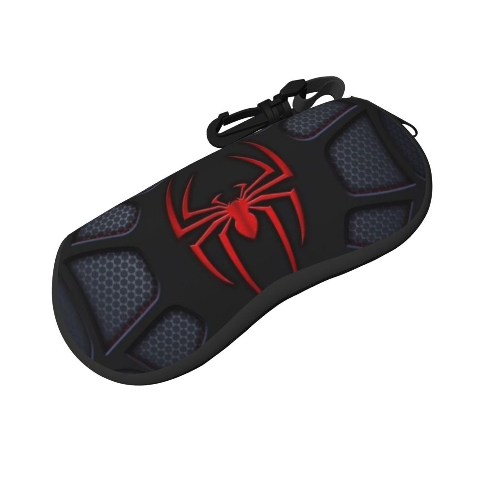 Black silicone pouch with a red spider web design for eyeglasses