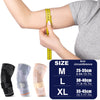 Une main mesure la circonférence d'un bras, avec divers modèles de manchons de compression pour l'épaule affichés ci-dessous.