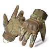 A pair of brown tactical PU leather cycling gloves shown against a white background.