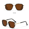Gold black/brown square sunglasses shown in positive and 45 degree side views