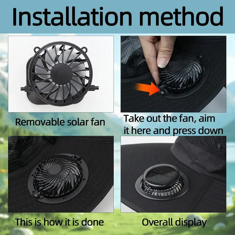 Solar-Powered Cooling Bucket Hat with USB Rechargeable Fan