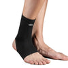 Black breathable ankle support brace worn on a person's lower leg.