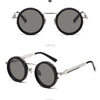 Black silver grey polarized round sunglasses shown in positive and 45 degree side views