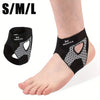 Black adjustable ankle support brace worn on a person's foot and ankle.