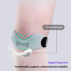 A silicone pad is shown fitted around a knee joint on a leg, demonstrating support and stability.
