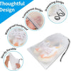 Various features of a reusable drawstring storage bag including transparent design, waterproof protection, and sturdy durabil