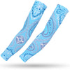 Pair of light blue patterned sports arm sleeves designed for UV protection