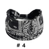 Black cotton boho print headband with intricate white paisley and floral patterns