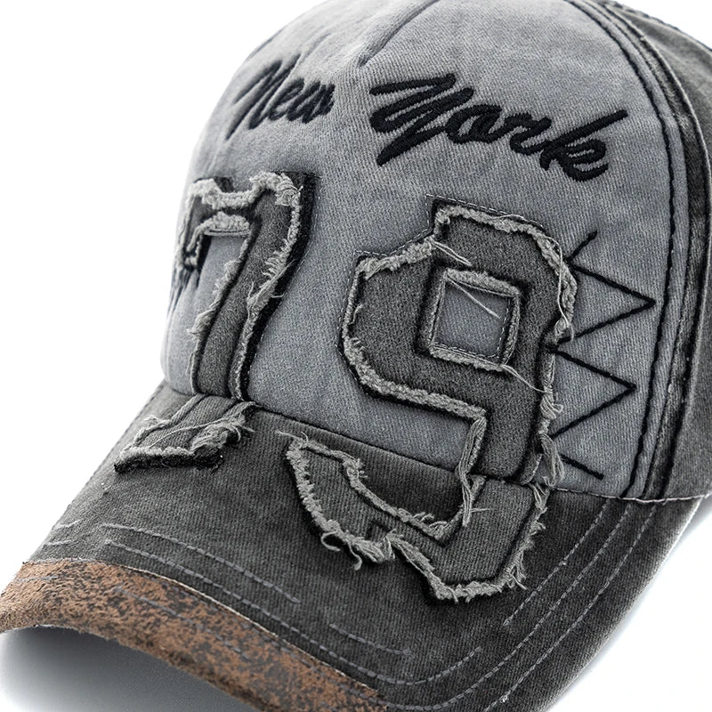 Vintage Washed Cotton Baseball Cap with Letter Embroidery