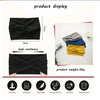 Black women's elastic sports headband displayed with dimensions and features like high resilience and moisture wicking.