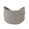 A gray boho wide headband hair wrap for women shown from above.
