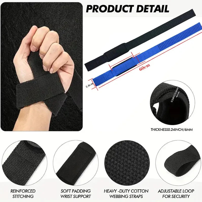 Black adjustable wrist straps with reinforced stitching and soft padding for grip support