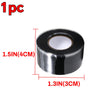 One roll of black self-fusing silicone repair tape, measuring 1.5 inches in diameter and 1.3 inches long.