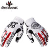 A pair of white and black FastGoose cycling gloves shown against a white background.