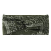 Dark olive green bohemian print wide headband featuring paisley and geometric patterns