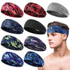 A collection of various colored elastic sports headbands for gym and yoga use.