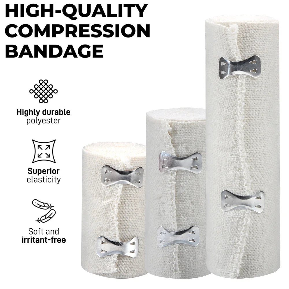 Rolls of high-quality compression bandage made of polyester with elastic fasteners