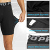 Shorts deportivos de compresión para hombres negros, con tela rápida de secado y bolsillo para teléfono y cintura elástica an