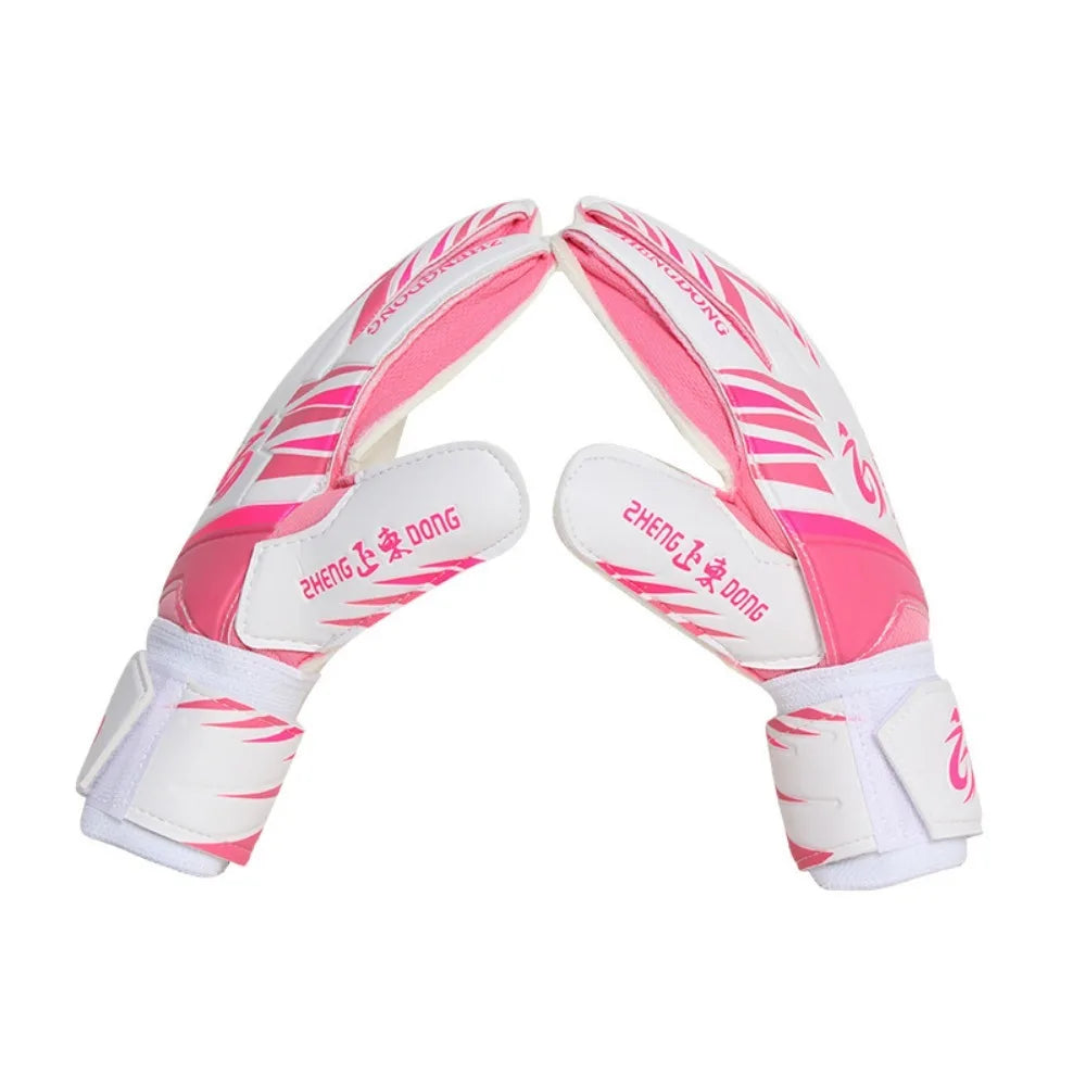 Paar rosa und weißer, strapazierfähiger Fußball-Trainingshandschuhe, flach dargestellt
