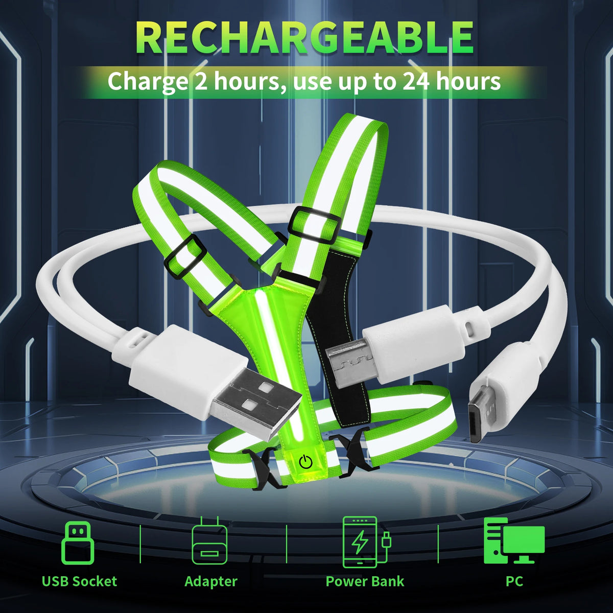 LED Reflective Running Vest with USB Rechargeable Lights