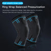 A pair of black elastic knee pads or compression sleeves shown in a close-up view.