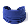 A navy blue boho wide headband hair wrap for women shown flat.