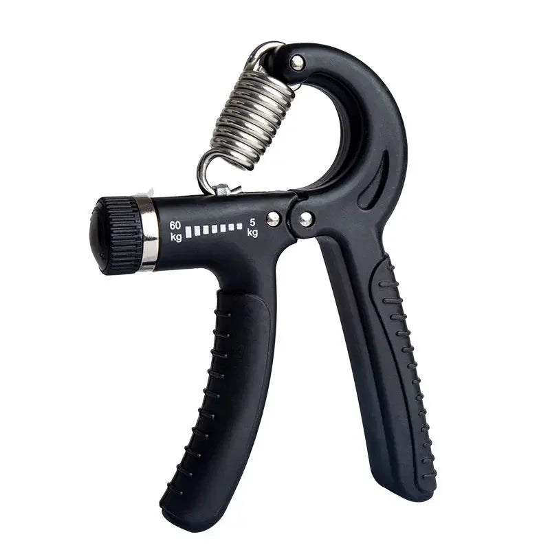 Black adjustable hand grip strengthener for forearm and finger exercise