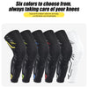 Six colors of dual anti-collision silicone anti slip padded knee and calf compression sleeves displayed together