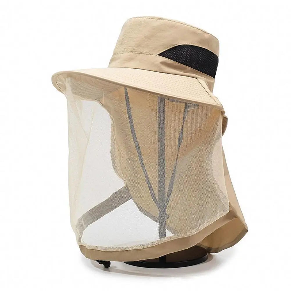 Mosquito Net Sun Hat with Wide Brim and Adjustable Chin Strap