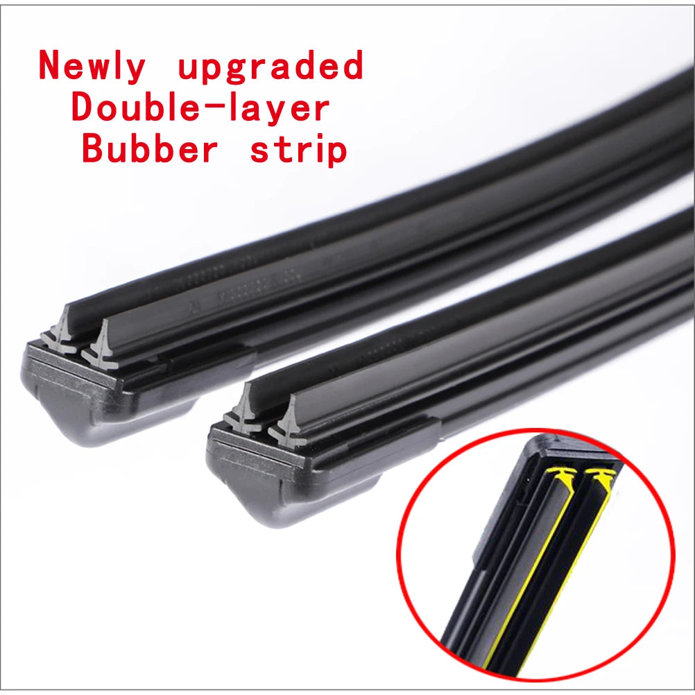 Newly upgraded double-layer bubber strip wiper blade shown in close-up view
