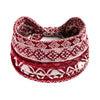 A stack of red and white bohemian cotton stretch headbands.