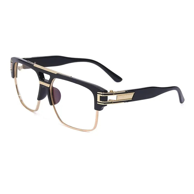 Classic retro square sunglasses with black frames and gold accents
