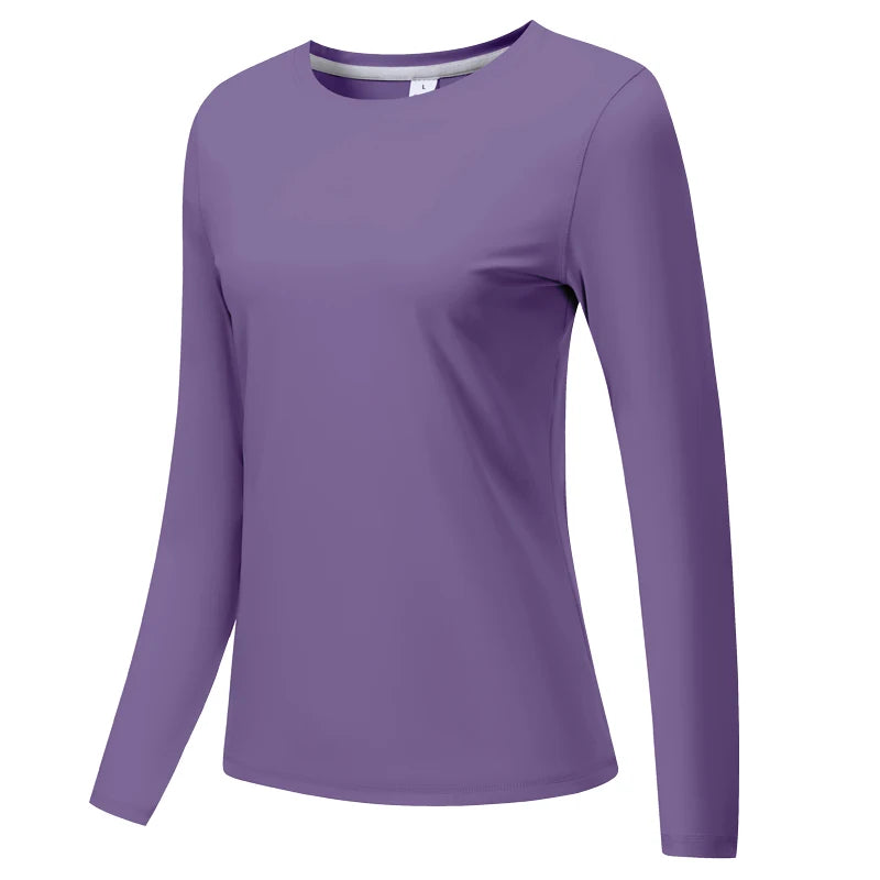 Top de yoga y running largo de manga para yoga y correr, ligero y transpirable, color morado.