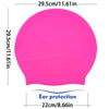 A bright pink silicone swimming cap with a wide brim designed for ear protection.