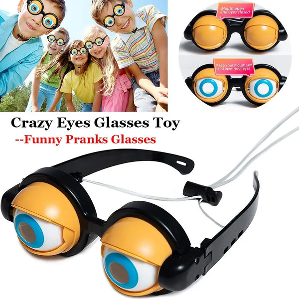 A pair of funny novelty glasses toy with orange frames and blue lenses