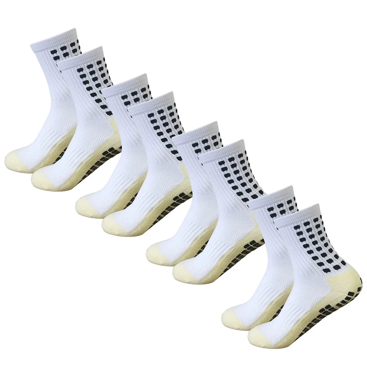 A set of white and black patterned silicone grip socks for men
