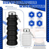 Image showing a black collapsible water bottle and a white version, highlighting its portable and durable features.