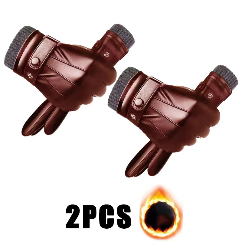 Men's Genuine Leather Touchscreen Gloves with Soft Fleece Lining