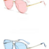 Pink and blue fashion protective sunglasses with gold-toned metal frames