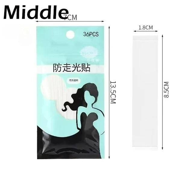 A package of invisible double-sided fashion tape with a white and light green design.