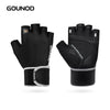Guantes deportivos negros Gounod, mostrados desde arriba, con diseño acolchado para agarre y protección.