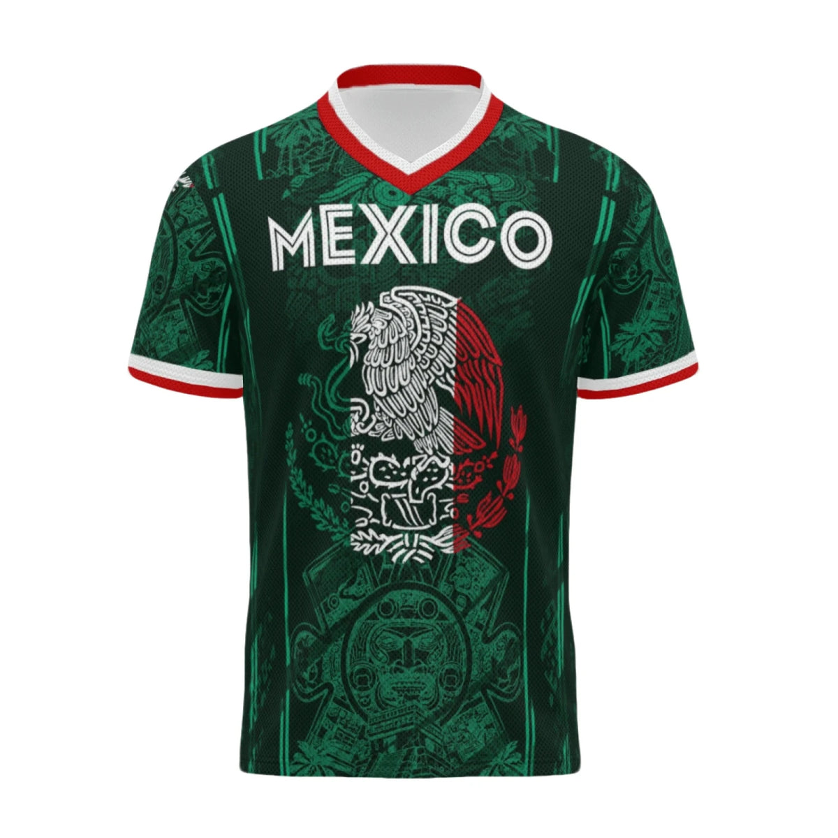 Dunkelgrünes Fußballtrikot der mexikanischen Nationalmannschaft mit einem weißen Adleremblem und dem Wort MEXICO in weißer Sc