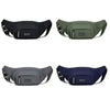 Three versions of a durable nylon waist bag for men in black, olive green, and navy.