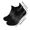 Black breathable mesh ankle socks with light gray stripes and patterned toe area.